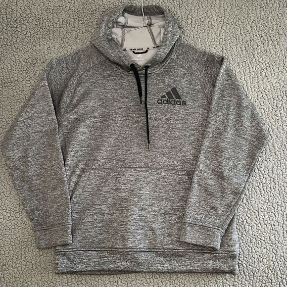 Adidas Essentials Sweater Mens Large Gray Charcoal Hoodie Sportswear Climawarm - Picture 2 of 13
